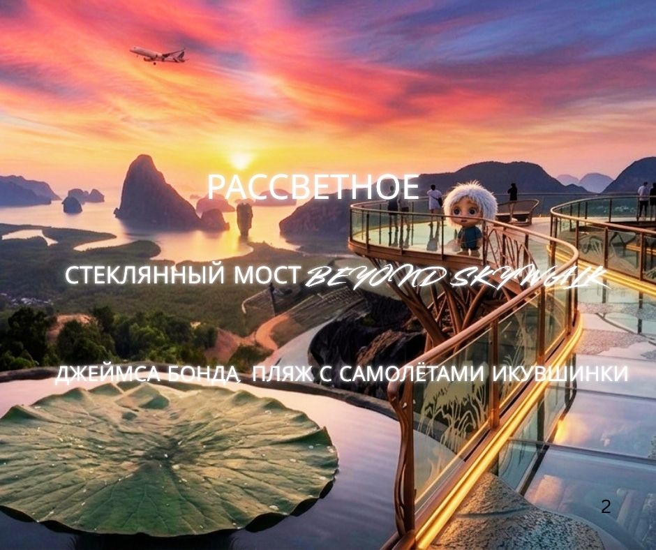 ПХУКЕТ : СТЕКЛЯННЫЙ МОСТ BEYOND SKYWALK,  ДЖЕЙМСА БОНДА, ПЛЯЖ С САМОЛЁТАМИ И КУВШИНКИ MA DOO BUA 1 ДЕНЬ